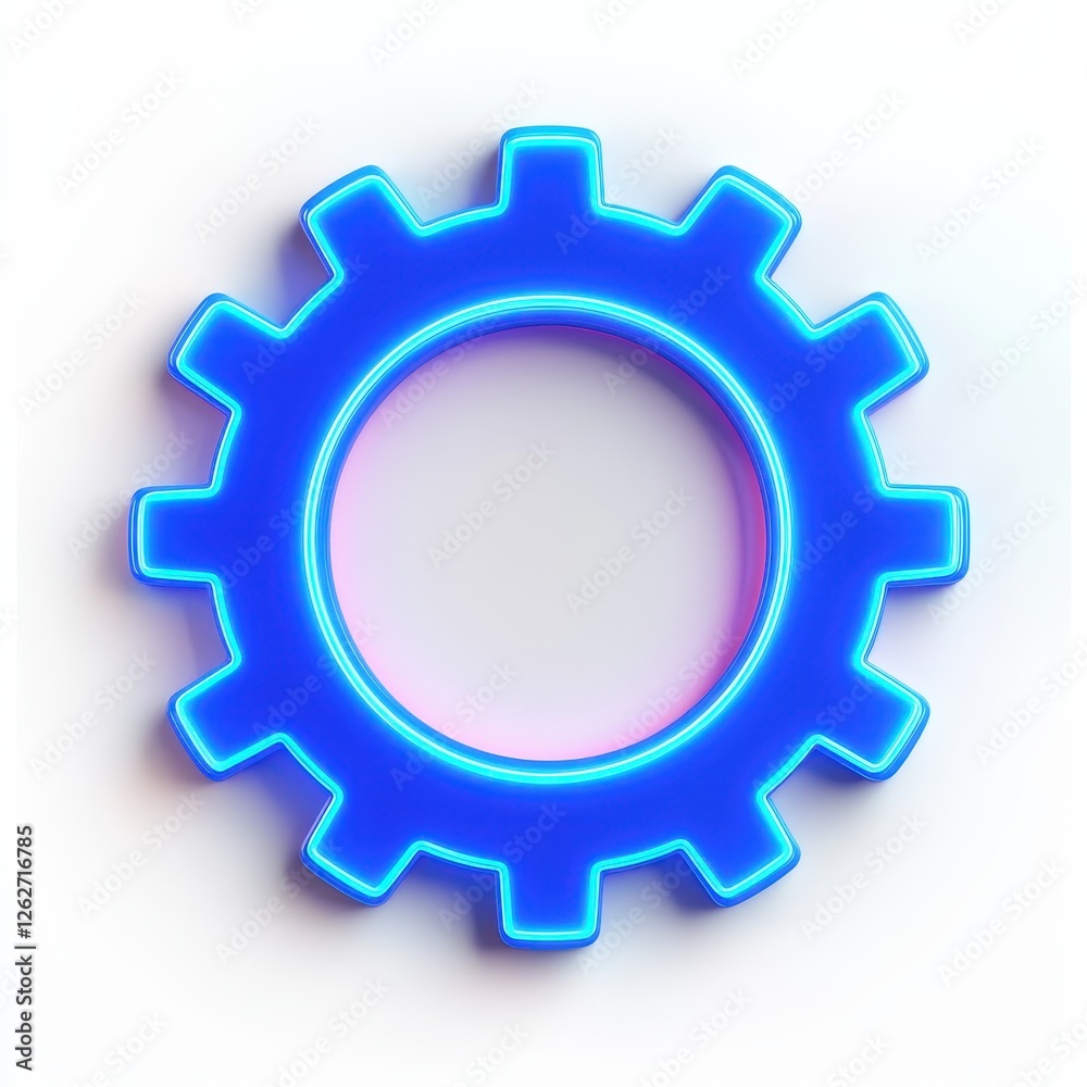 Glowing Blue Neon Gear Cogwheel Abstract Technology Engineering and Process Icon Glowing Blue Neon Gear Cogwheel Abstract Technology Engineering and Process Icon