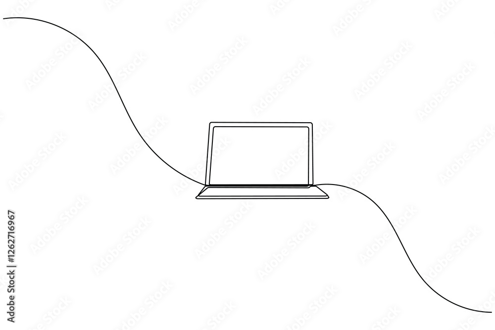 Obraz premium Laptop computer continuous one line drawing and minimalist style isolate outline vector illustration