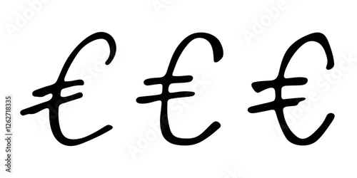 Hand drawn euro currency symbol set Brush stroke doodle Single element for design