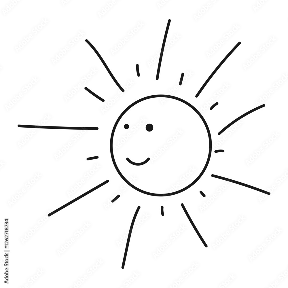 Children's drawings. A lovely hand-drawn sun. Hand-drawn vector illustration Children's drawings. A lovely hand-drawn sun. Hand-drawn vector illustration