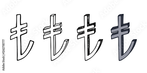 Hand drawn turkish lira currency symbol set Brush stroke doodle Single element for design