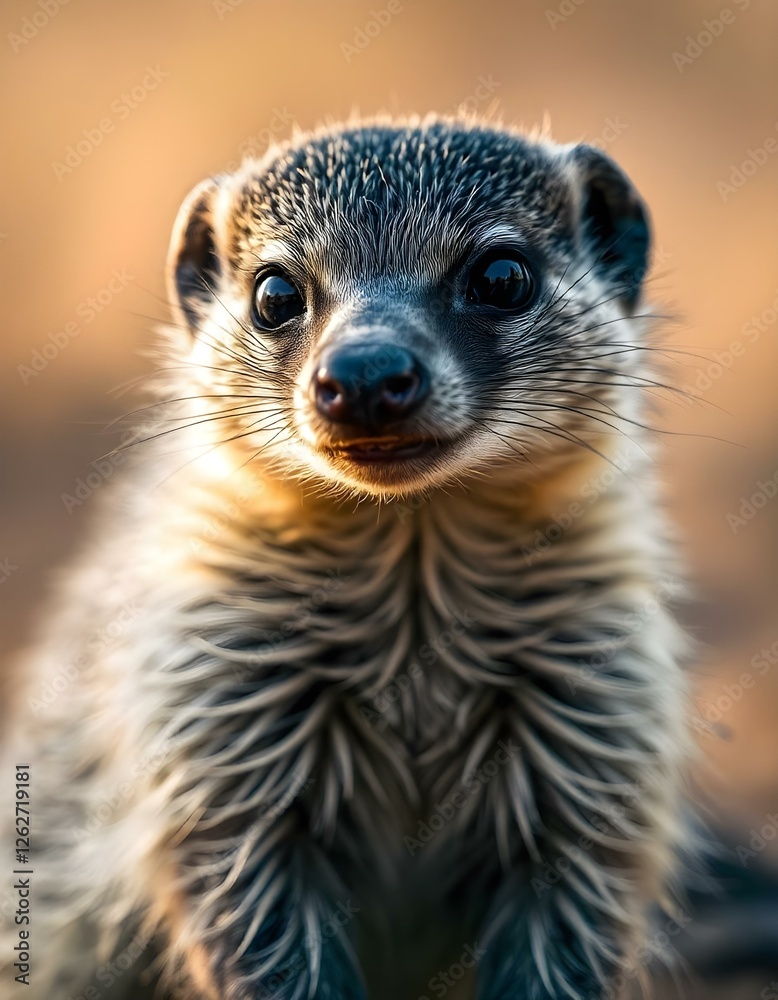 Fototapeta premium Close up of a mongoose with an intense gaze, highlighting fur texture and eye detail