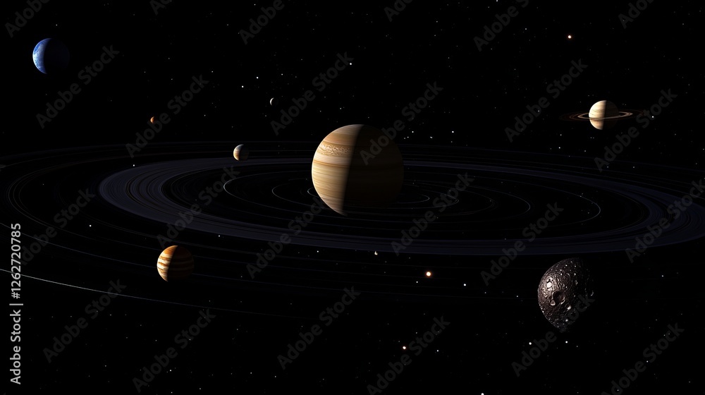 Fototapeta premium solar system, space infographic, orbit system in universe, universe nature, planet in space, asteroid in universe