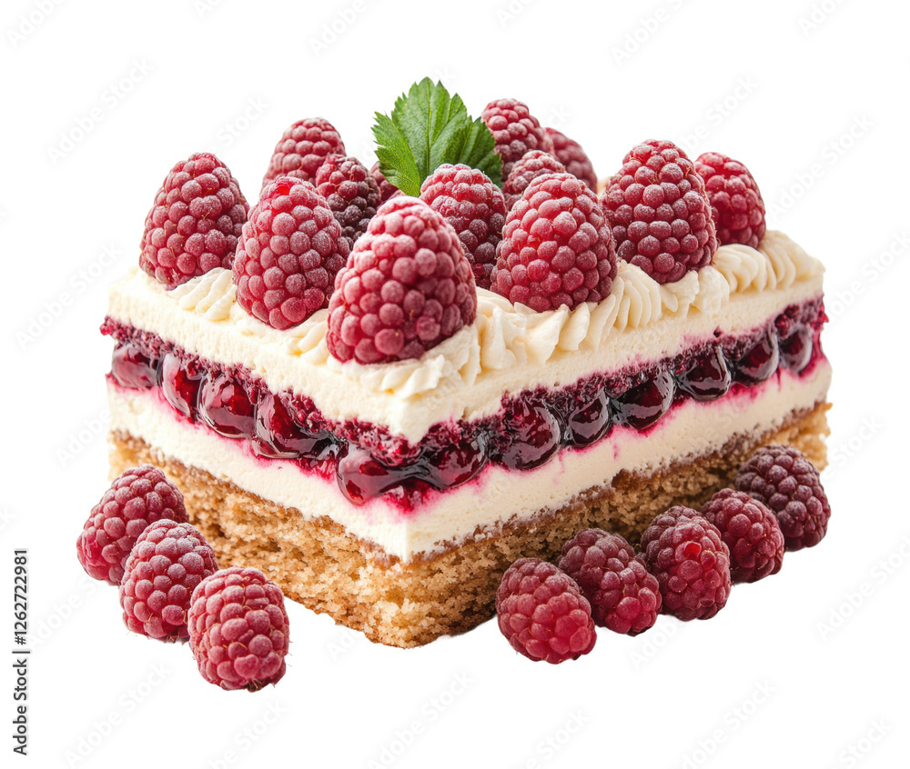 Delicious raspberry cake dessert kitchen isolated on transparent background - Generative AI Delicious raspberry cake dessert kitchen isolated on transparent background - Generative AI