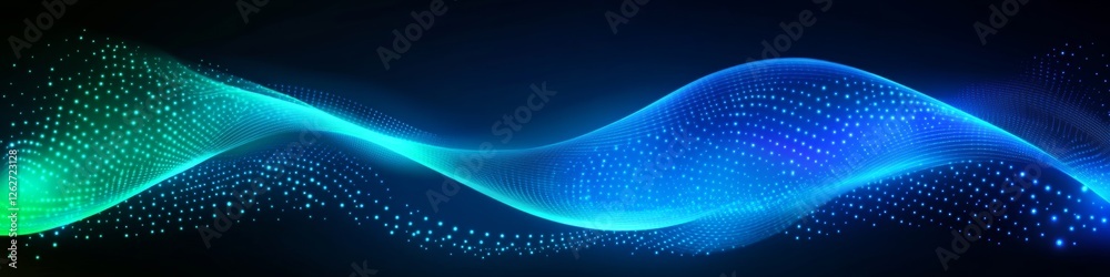 Abstract Swirling Wave of Emerald and Cyan Light with Scattered Particles on a Deep Blue Backdrop Abstract Swirling Wave of Emerald and Cyan Light with Scattered Particles on a Deep Blue Backdrop