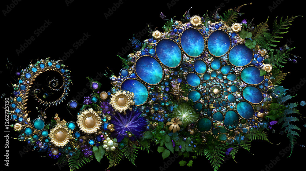 custom made wallpaper toronto digitalJeweled Flora Fractal Spiral Galaxy Fantasy Composition Complex Ornamentation on Black Backdrop