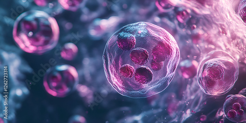 Microscopic view of pink cells, Abstract scientific cell structure
