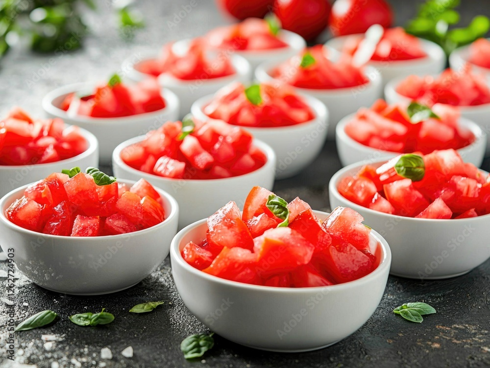 Sliced diced tomatoes prepared for fresh summer salads Sliced diced tomatoes prepared for fresh summer salads