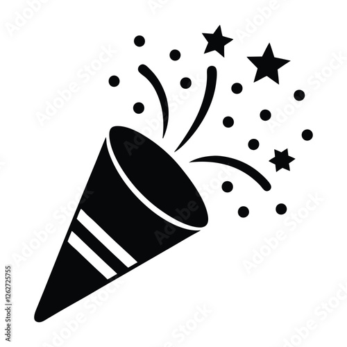 party popper celebration vector icon. confetti explosion silhouette, new year vector, birthday, newyear, holiday, festive, isolated on white background