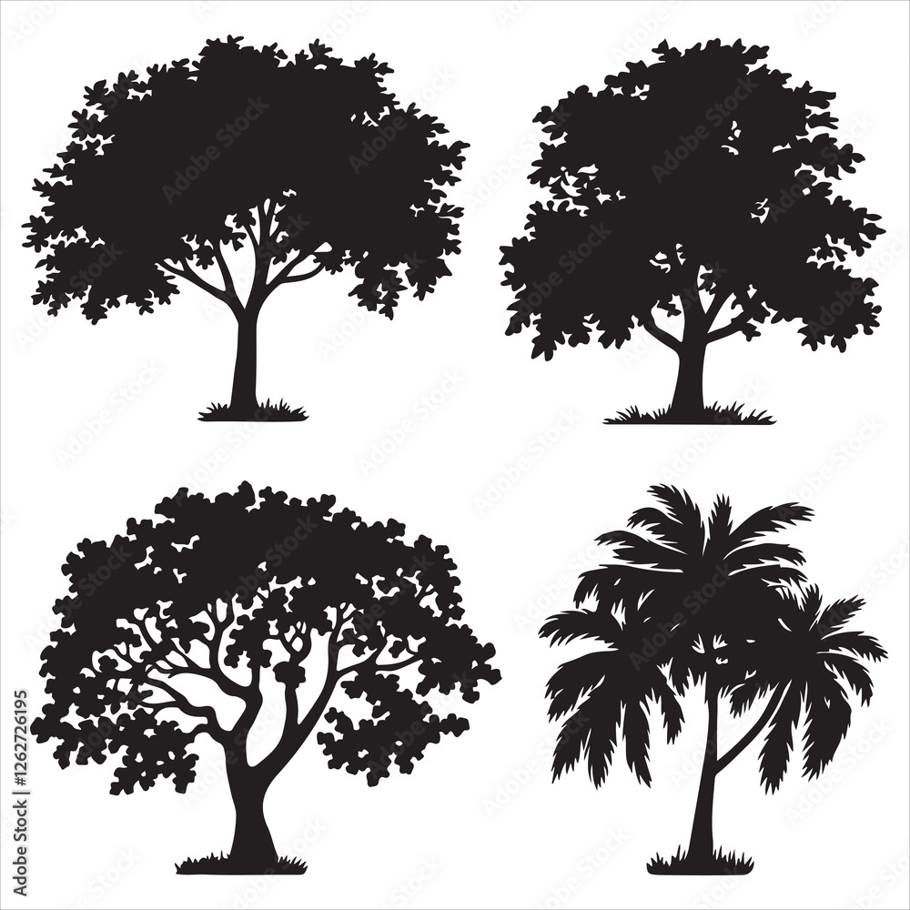 Fototapeta premium set vector various mango tree silhouettes