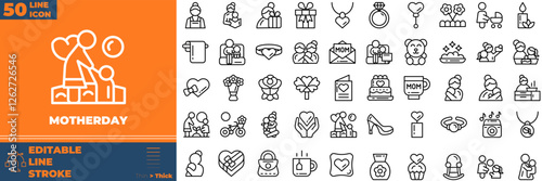 Motherday Line Editable Icons set. Vector illustration in modern thin line style of motherday icons: mother, heart, mom, etc