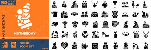 Motherday Solid Editable Icons set. Vector illustration in modern thin solid style of motherday icons: mother, heart, mom, etc