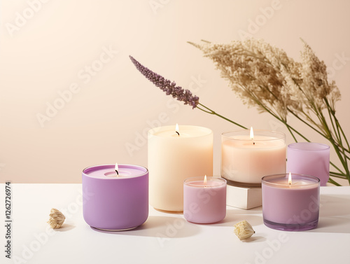 A collection of artisanal handmade candles symbolizing peace and empowerment, with soft candlelight and ultra-realistic details. photo