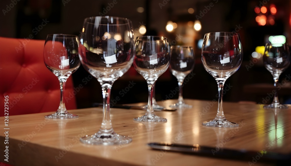 Empty glasses set on the table in a restaurant Empty glasses set on the table in a restaurant