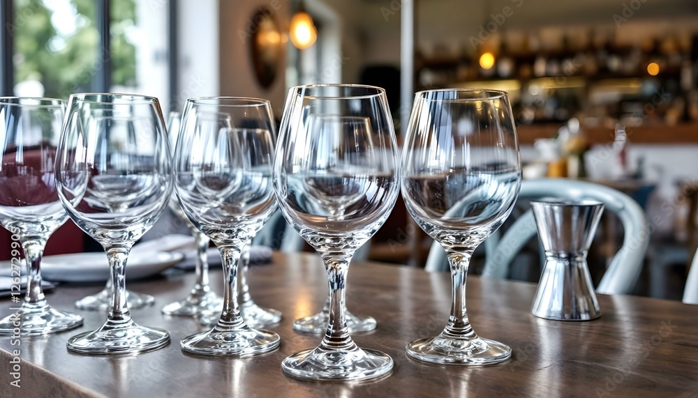 Empty glasses set on the table in a restaurant Empty glasses set on the table in a restaurant