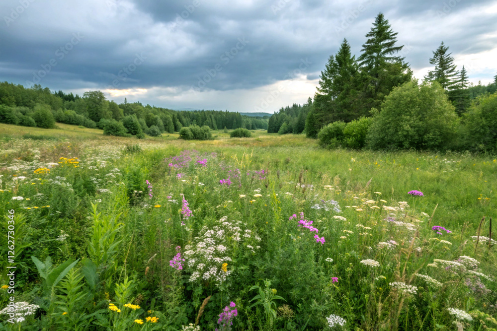 An untouched meadow with wild medicinal plants An untouched meadow with wild medicinal plants
