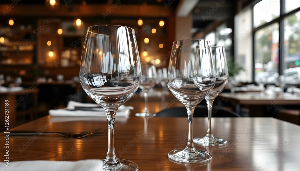 Empty glasses set on the table in a restaurant