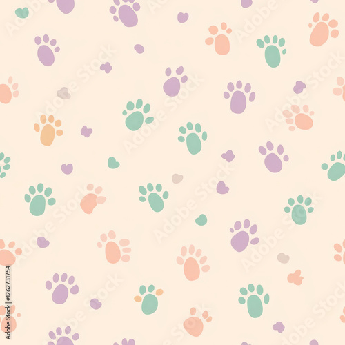 A festive bunny footprints pattern with tiny paw prints in soft pastel colors