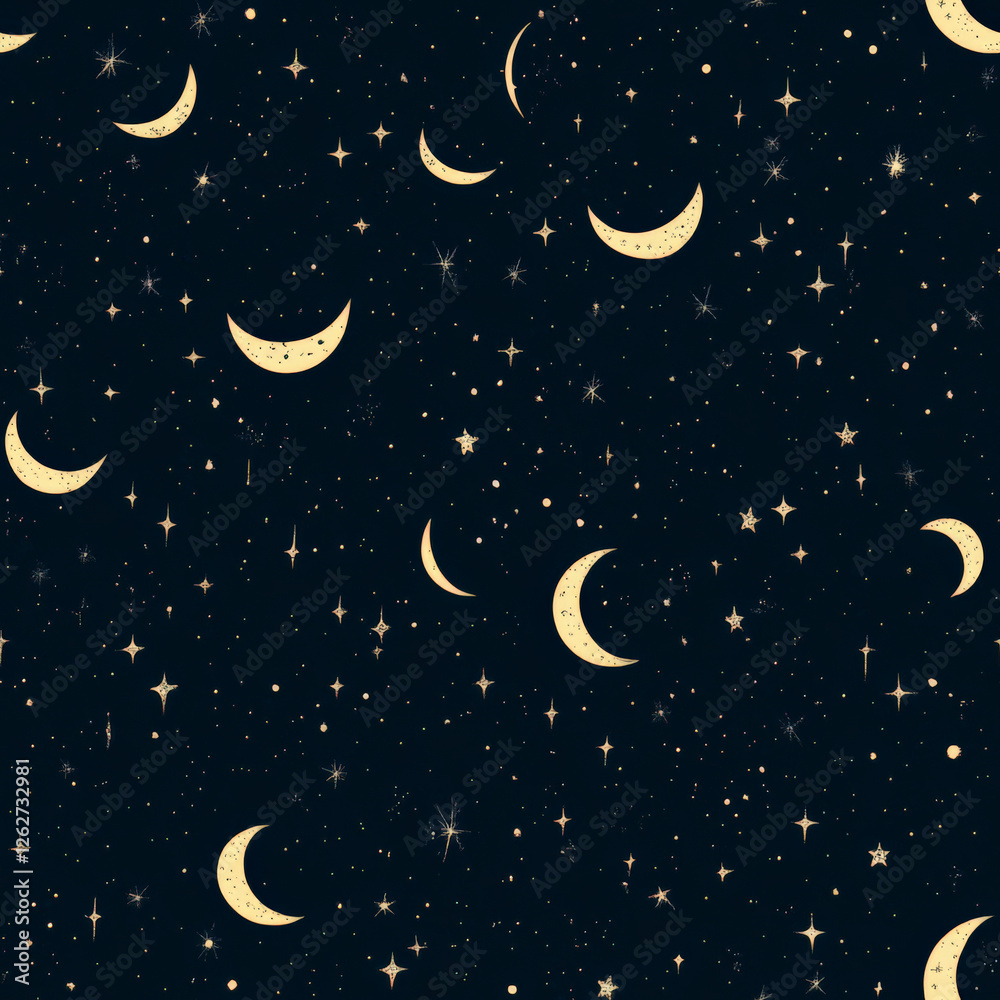 A dreamy celestial Ramadan pattern with tiny moons and stars softly glowing in the night A dreamy celestial Ramadan pattern with tiny moons and stars softly glowing in the night