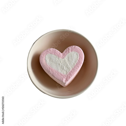 heart shaped Marshmallow in a bowl on transparent background