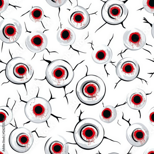 A seamless Halloween eyeball pattern with creepy bloodshot eyes staring in all directions