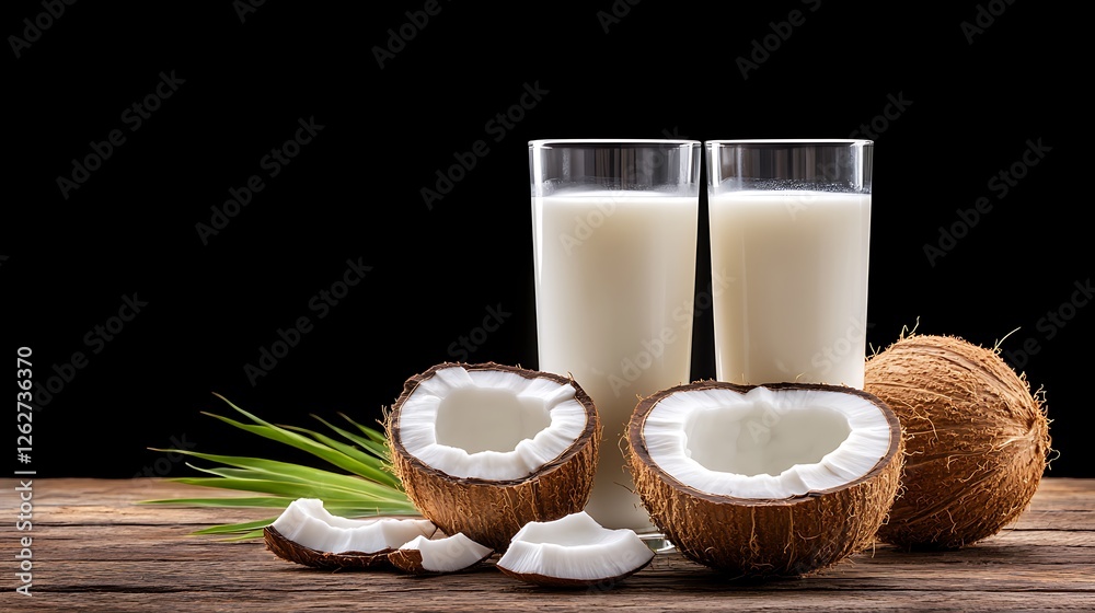 Rustic kitchen close-up preparing coconut milk in tropical culinary photography Rustic kitchen close-up preparing coconut milk in tropical culinary photography