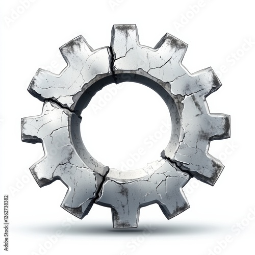 A cracked gear symbolizing broken machinery.