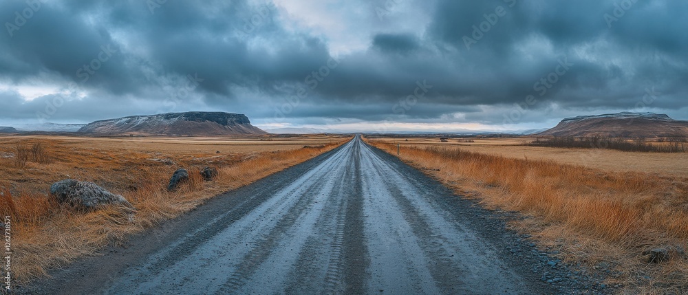 Obraz premium A scenic dirt road through open fields