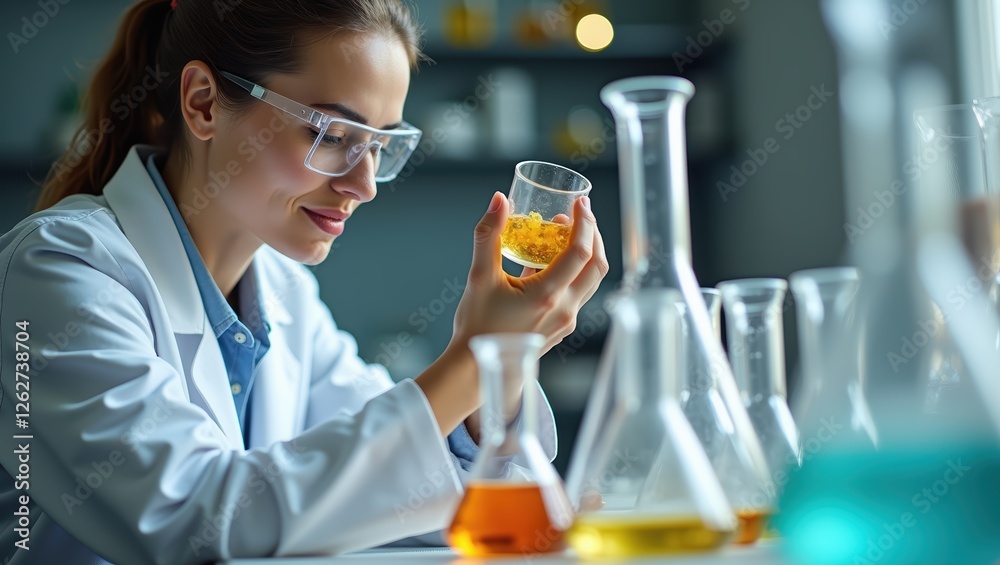 Female Scientist Examining Sample in Laboratory Female Scientist Examining Sample in Laboratory