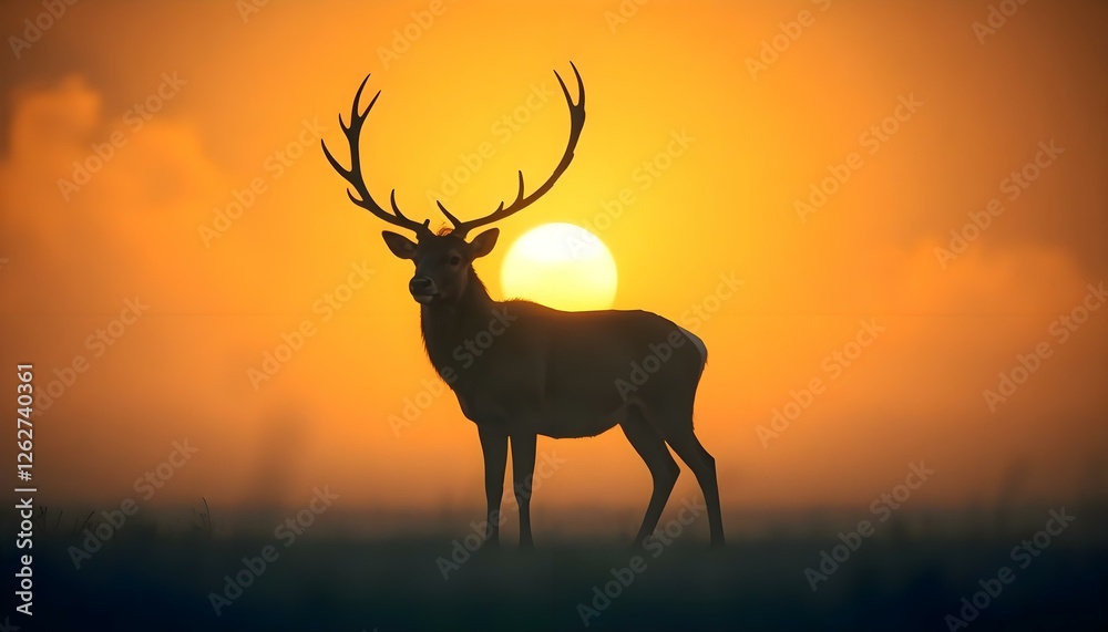a deer standing in a field with the sun in the background a deer standing in a field with the sun in the background