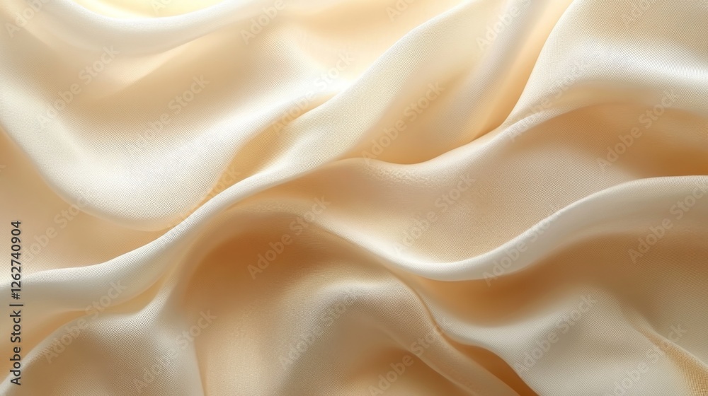 Fototapeta premium Smooth beige fabric is draped and softly illuminated by light