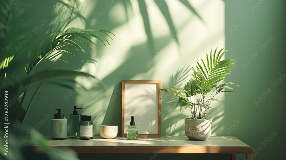 A minimalist botanical setup with a mockup frame, ideal for modern interiors, showcasing greenery and clean decor for contemporary living spaces. A minimalist botanical setup with a mockup frame, ideal for modern interiors, showcasing greenery and clean decor for contemporary living spaces.