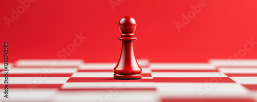 striking red chess pawn stands confidently on red and white checkered board, symbolizing determination and strategy in game of chess