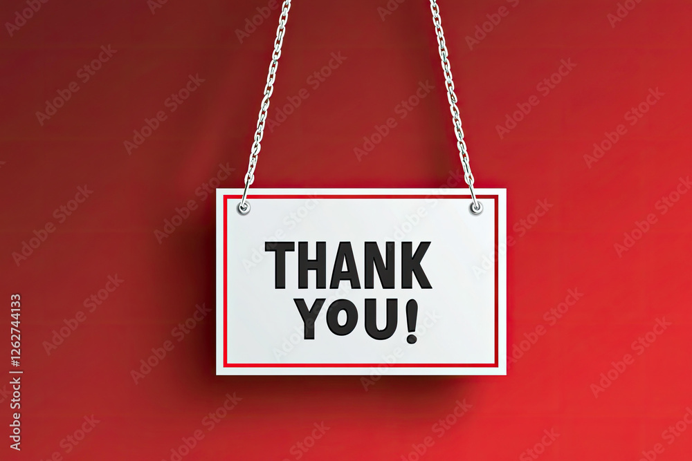 A Simple Thank You Sign Hanging Against a Red Background A Simple Thank You Sign Hanging Against a Red Background