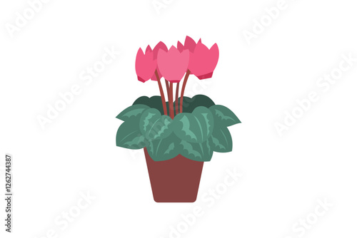 シクラメンの鉢植えのイラスト