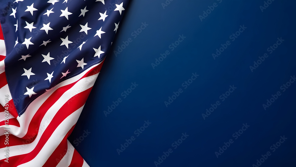 Obraz premium American Flag in Motion Against Solid Blue Background