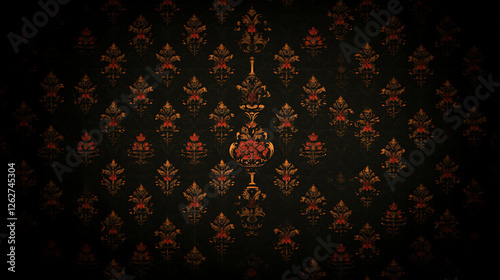 Opulent Floral Pattern Damask Style Retro Victorian Era Decorative Elegant Ornate Backdrop Texture photo
