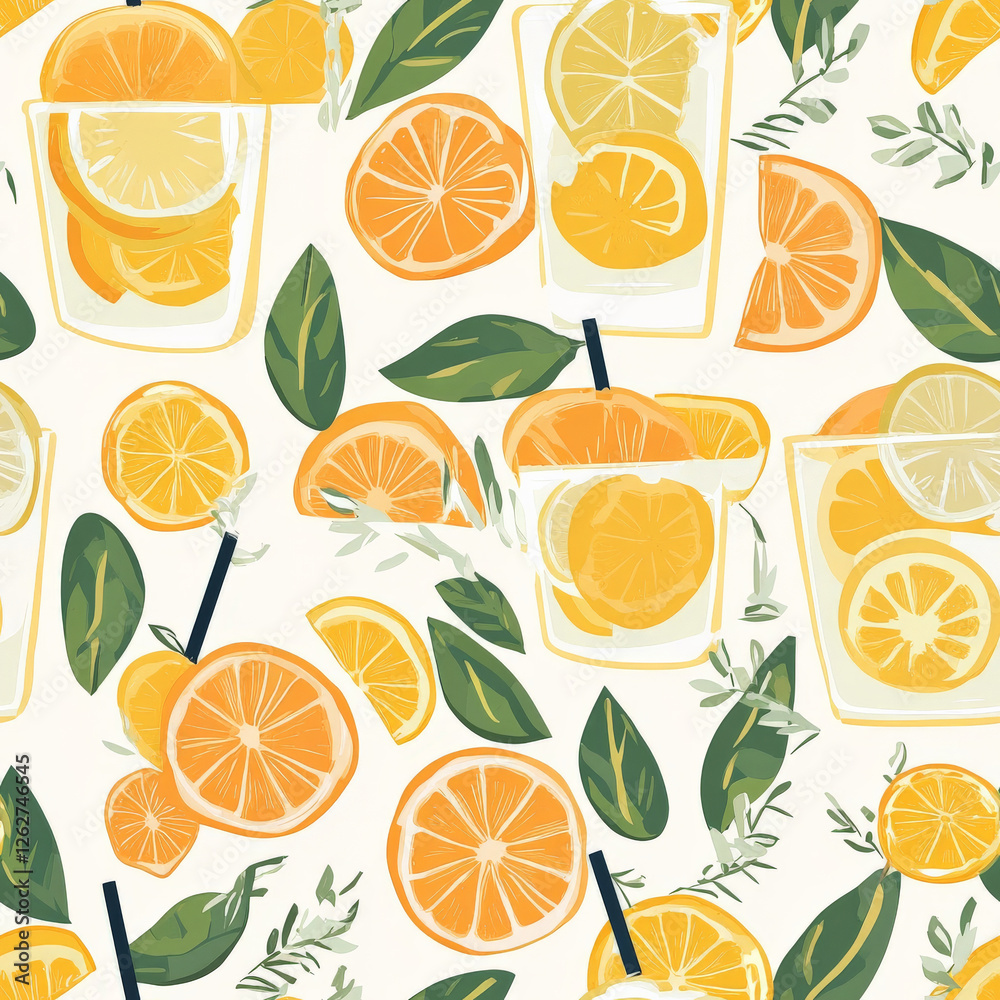 A refreshing lemonade stand pattern with ice-cold drinks, citrus slices, and summer vibes A refreshing lemonade stand pattern with ice-cold drinks, citrus slices, and summer vibes