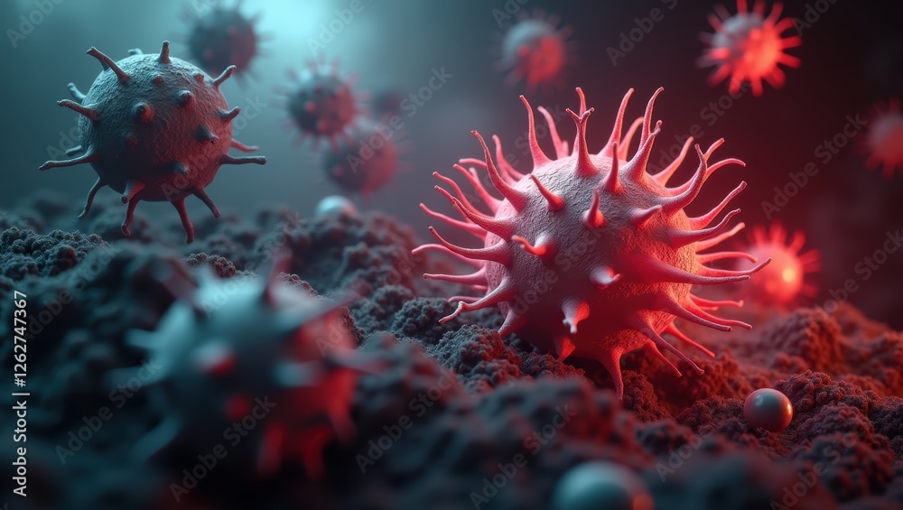 Microscopic View of Viruses, Cellular Infection, Disease Research Microscopic View of Viruses, Cellular Infection, Disease Research