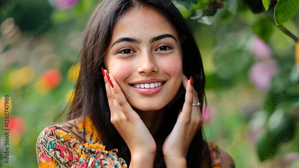 This video captures a happy young woman amidst colorful flowers. Her genuine smile radiates positivity. It embodies the connection between beauty and nature. Generative AI This video captures a happy young woman amidst colorful flowers. Her genuine smile radiates positivity. It embodies the connection between beauty and nature. Generative AI