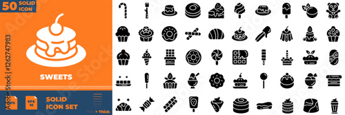 Sweets Solid Editable Icons set. Vector illustration in modern thin solid style of sweets icons: food, drink, candy, etc
