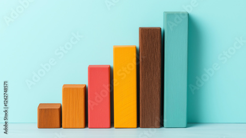 Free Download Colorful wooden blocks arranged in bar graph display, showcasing growth and progress. vibrant colors create cheerful and engaging visual representation of data - GFXLoad
