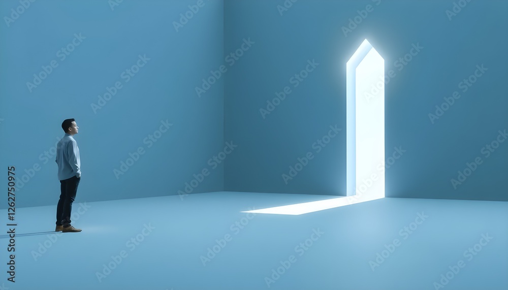Obraz premium Walking Into Destiny: The Right Path Illuminated by a Radiant Door