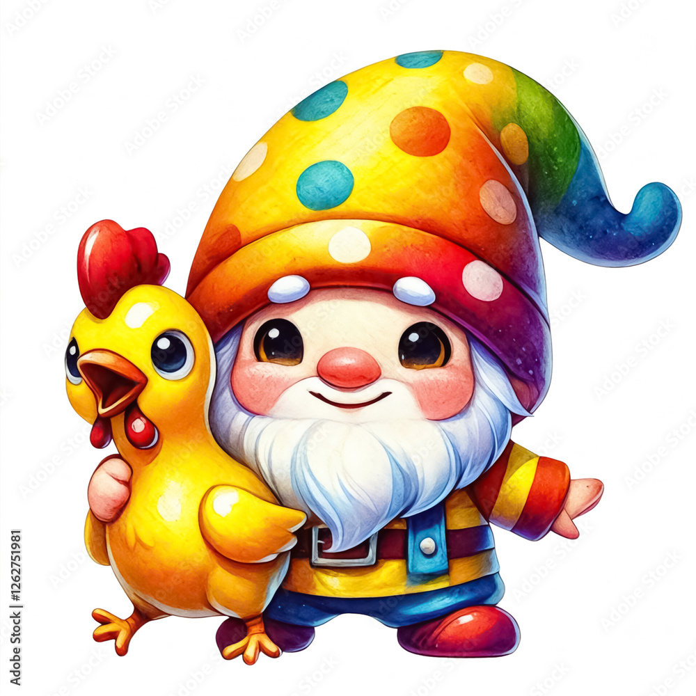 Obraz premium Gnome with a rubber chicken