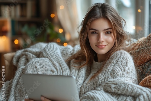 Woman following online courses on her laptop at home