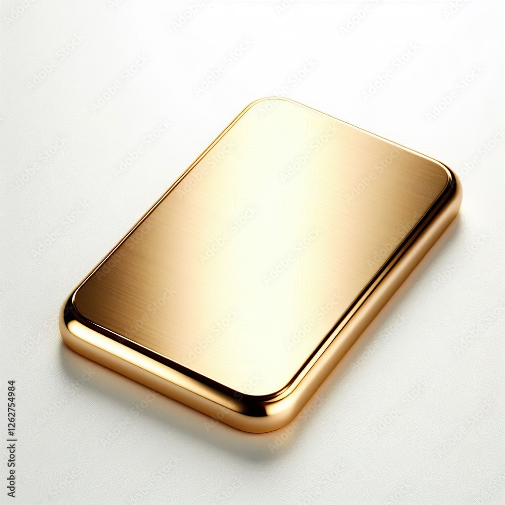 A square brushed gold metal plate with a polished gold border rests on a white background A square brushed gold metal plate with a polished gold border rests on a white background