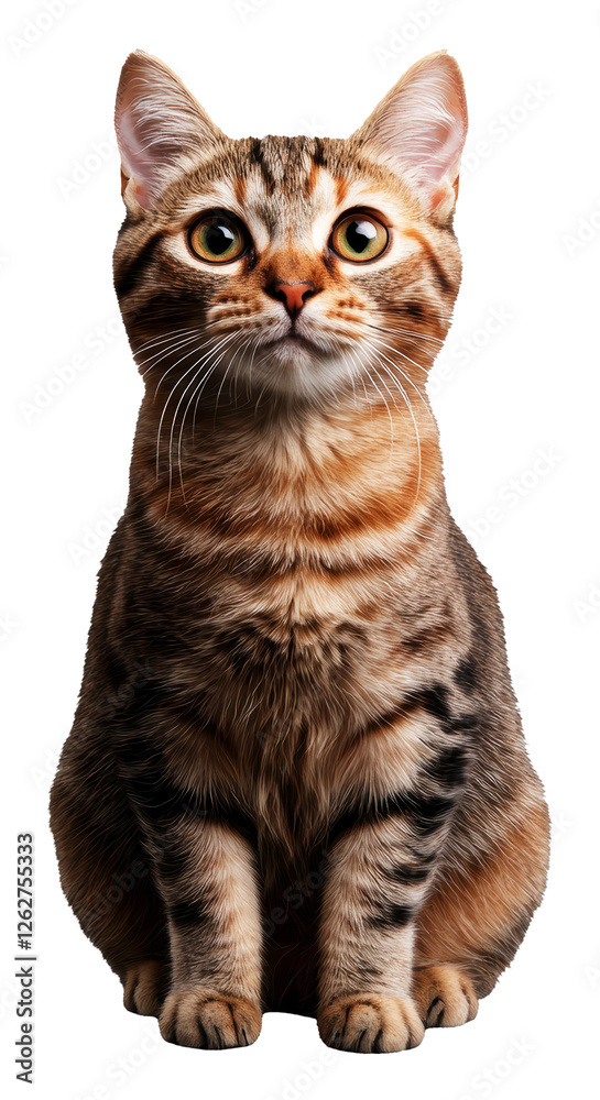 Obraz premium Adorable Brown Tabby Cat Sitting with Expressive Eyes on Transparent Background