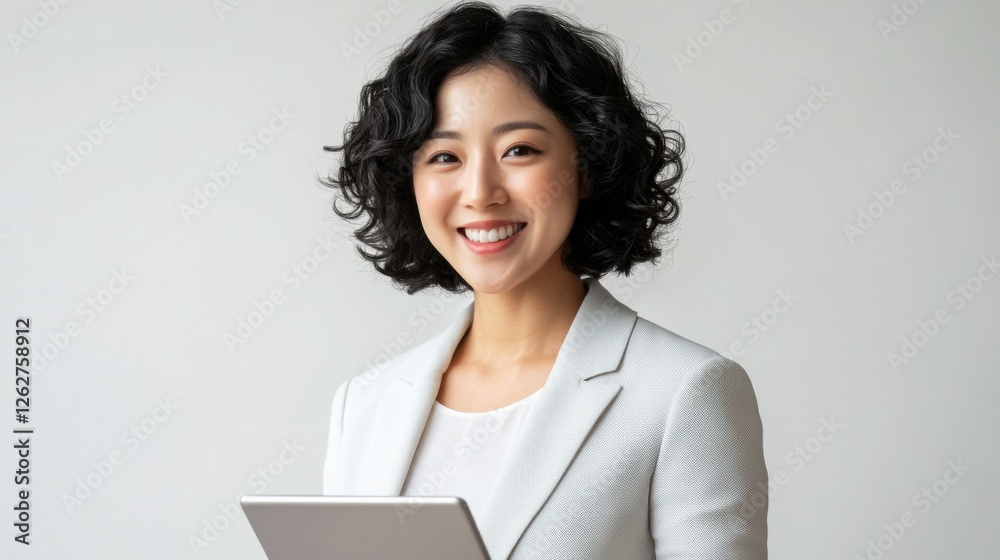 smiling businesswoman holding tablet professional portrait smiling businesswoman holding tablet professional portrait