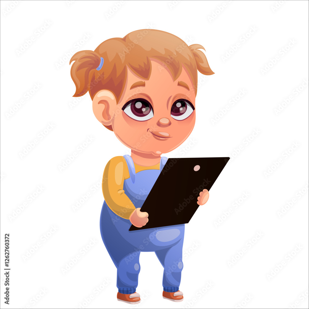 Vector illustration of a child of the Beta generation with a tablet, laptop Vector illustration of a child of the Beta generation with a tablet, laptop