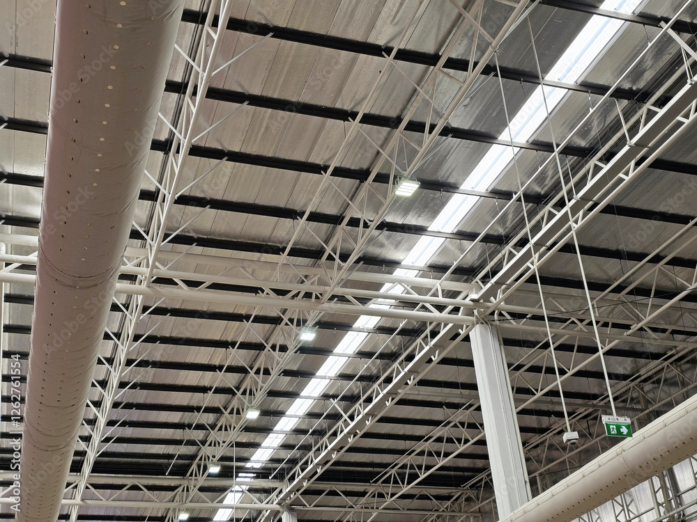 Obraz premium Spotlight on Ceiling of Warehouse, Suitable for Electric Concept.